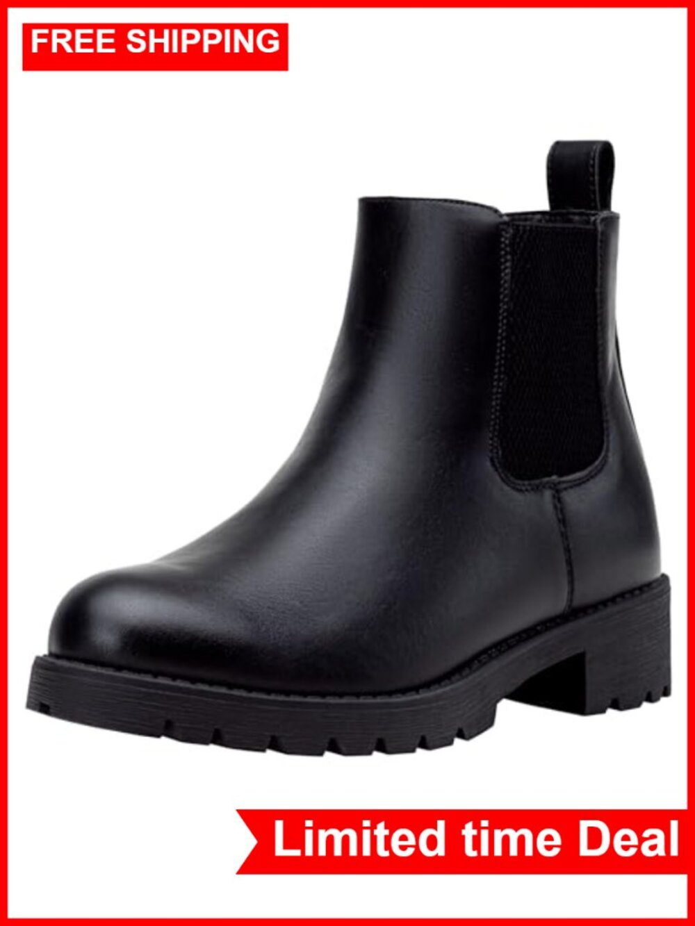 Women's Chelsea Ankle Boots Faux Leather Pull-On Low Block Heel Booties